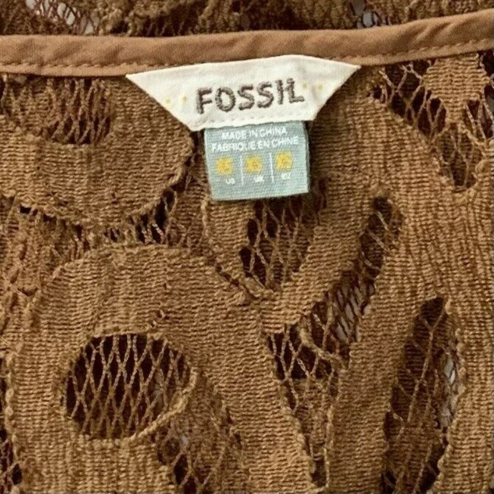 FOSSIL WOMEN'S TOP XS BROWN FLORAL EMBROIDERED MESH SHEER CASUAL CAMI TANK SHIRT - Picture 4 of 7